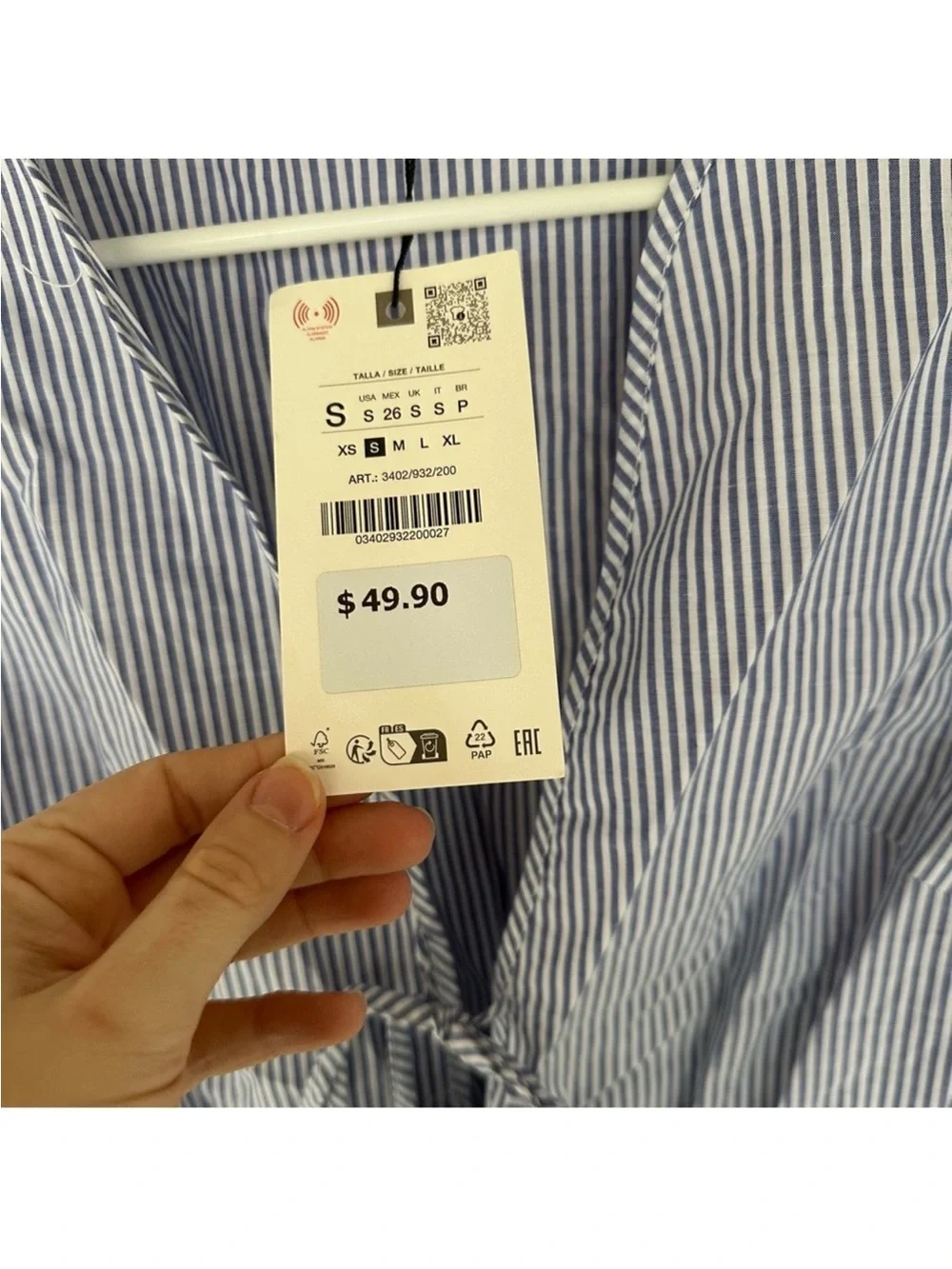 NWT ZARA Blue & White Striped Lace Hem Tie Front Blouse Size S